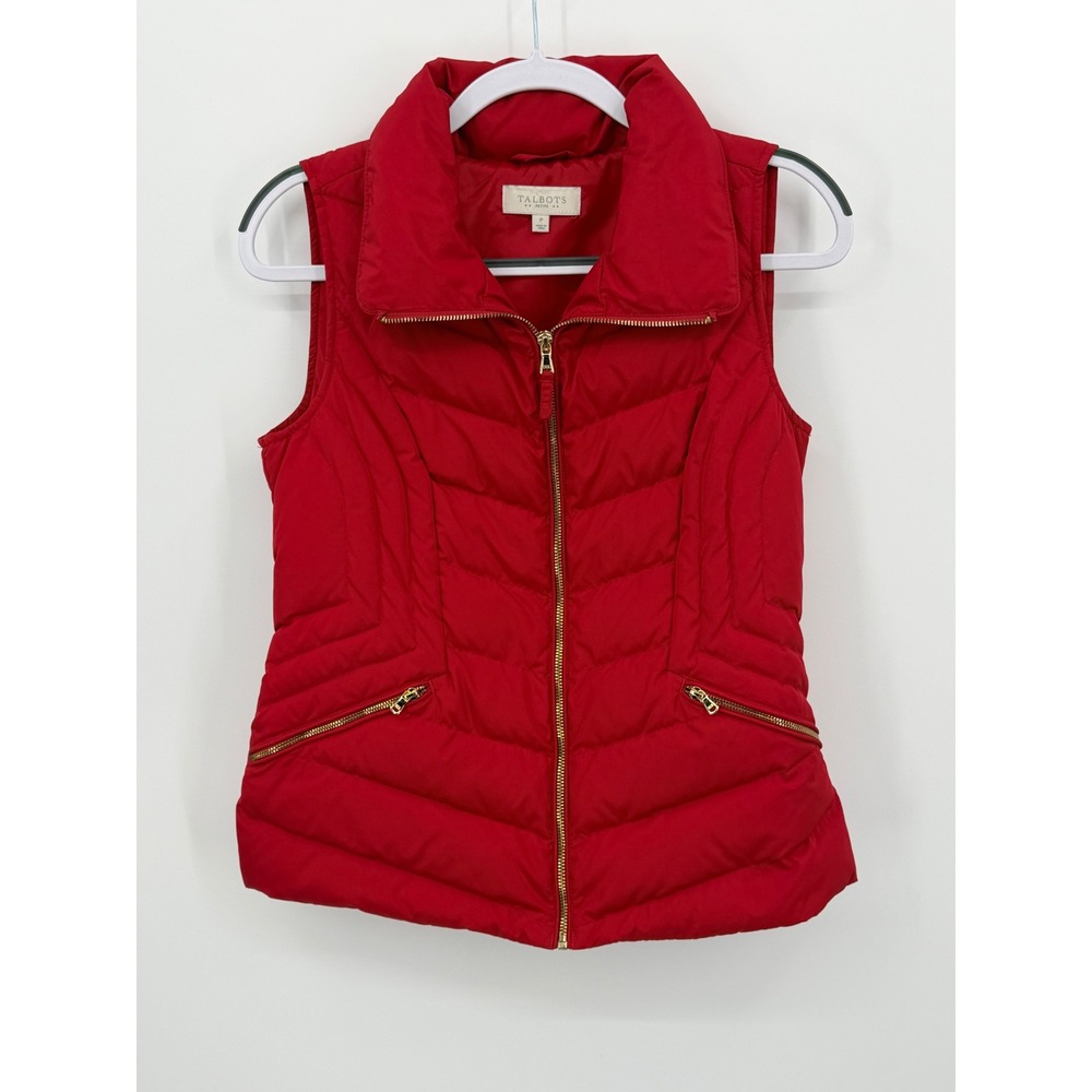 Talbots Puffer Vest Women‎ Petite P Red Down Feathers Quilted Zip Pockets CN5294